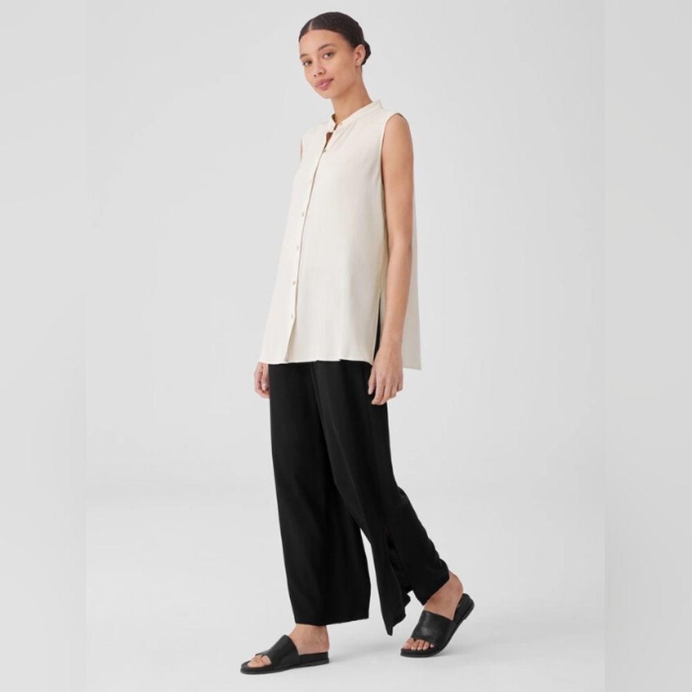 NWT EILEEN FISHER The System Bone Ecru Silk Crepe Button Up Sleeveless B… - Picture 8 of 10